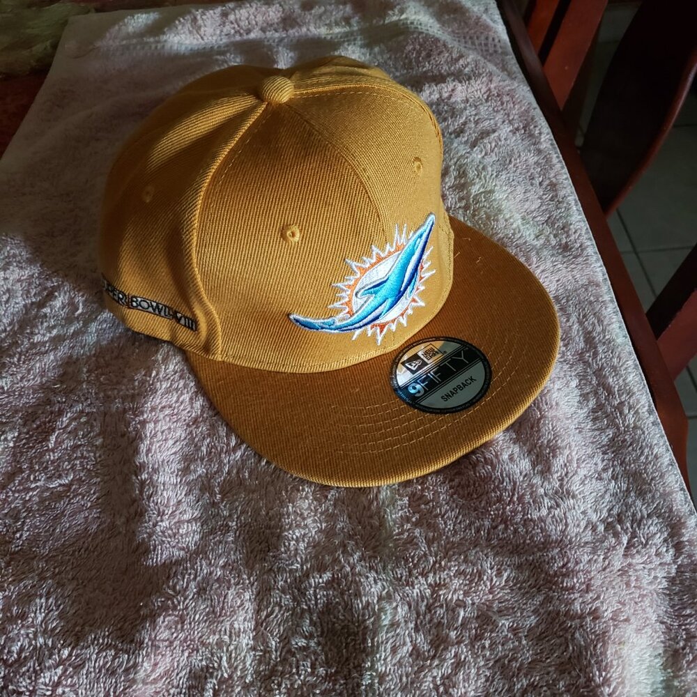MIAMI DOLPHINS SNAPBACK HAT CAP LID COLOR GOLDEN 9FIFTY ERA SUPERBOWL VIII